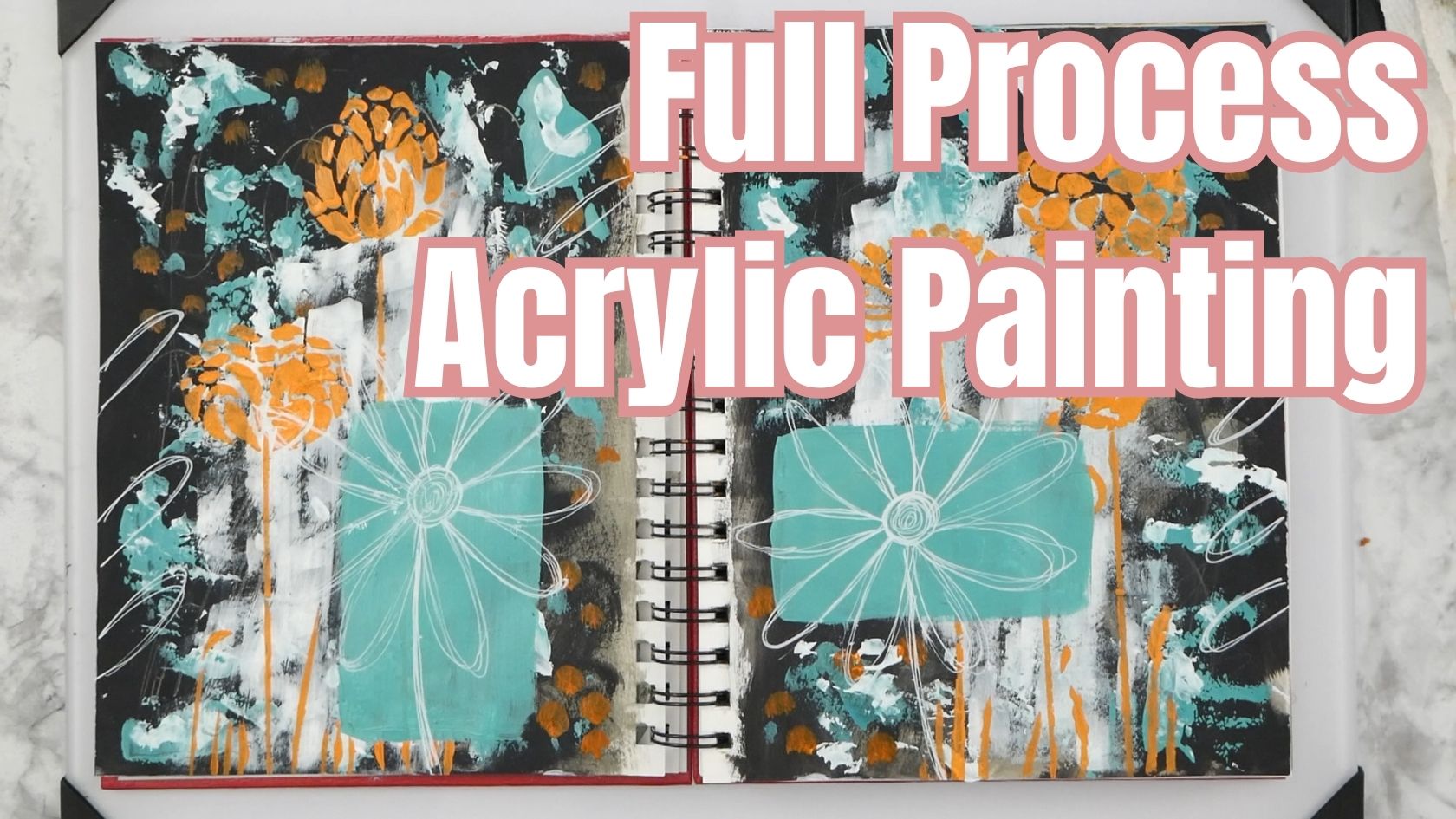 Acrylic Paints and Stencils Double Art Journal Page Full Process Video