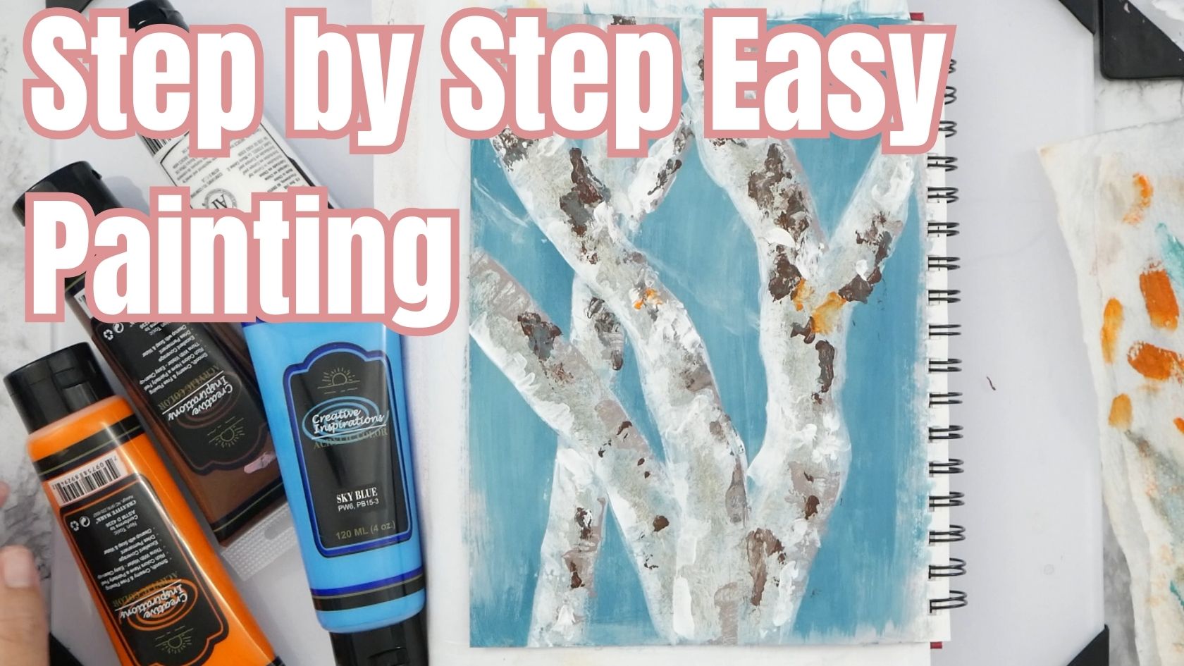 Easy Acrylic Tree Painting with Photo Reference: Step by Step Nature Art in Teal, White, and Brown