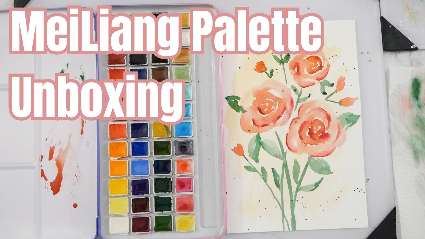 Swatching and Trying New MeiLiang Watercolor Palette: Unboxing and First Impressions