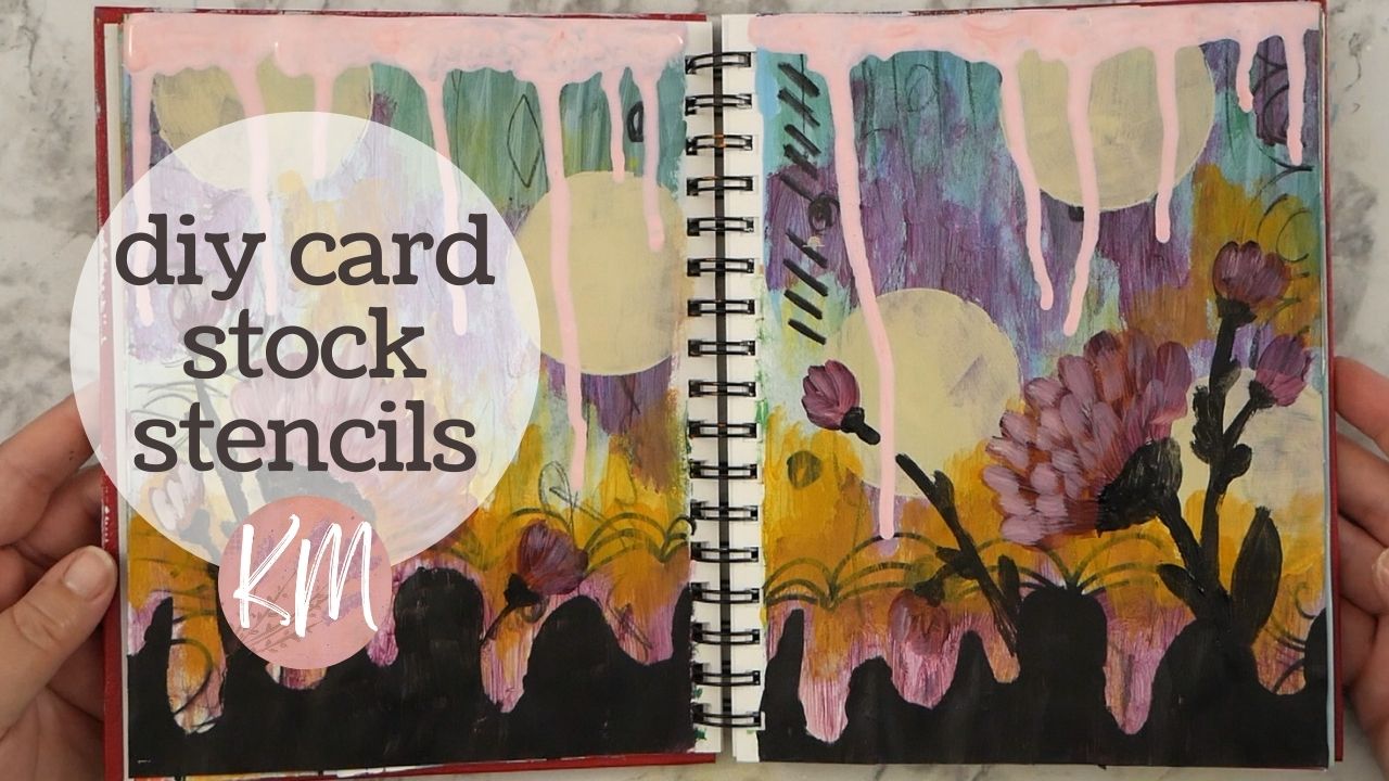 Art Journal Page with Acrylic Paint, Marks, Ink, Easy Hand Cut Stencils