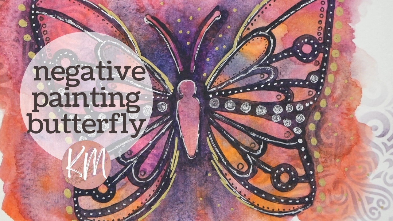 Easy Butterfly Stencil Negative Watercolor Painting with Ink and Doodles