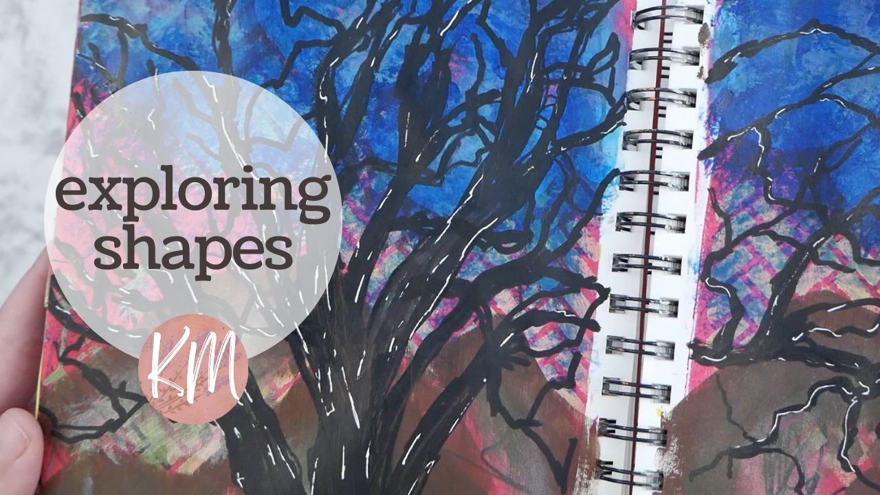 Fun Experimental Art Journal Page DIY Cardstock Stencils and Tree Silhouette