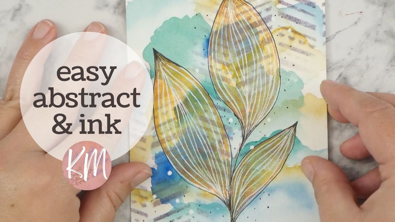 Simple Leaves and Stamping over Watercolor Background – Fast and Easy Art