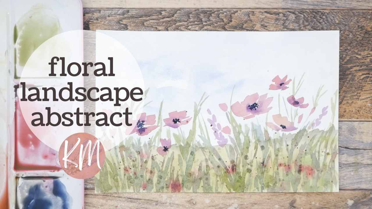 Abstract Watercolor Landscape Field of Flowers Painting – Easy Step by Step