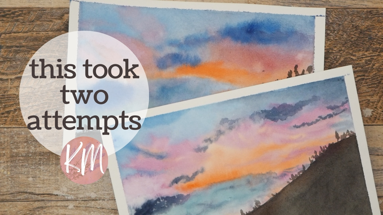 Paint with Me a Beautiful Bright Watercolor Sunset with Mountain Silhouette