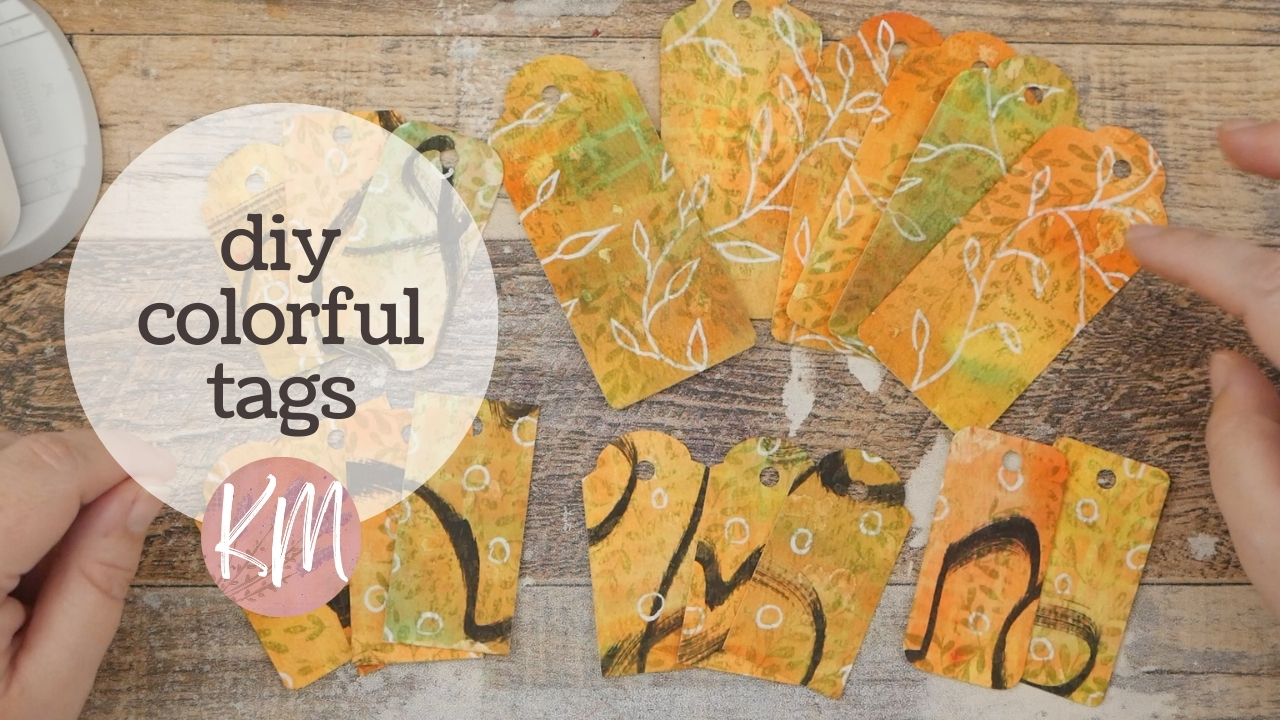 Make Easy Fluid Abstract Tags with Acrylic Ink and Stamps on Watercolor Paper
