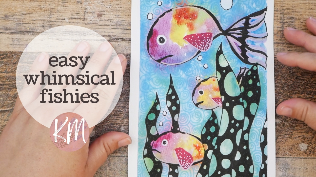 Under the Sea Whimsical Fish Watercolor Abstract Painting with Pen Doodles on Top