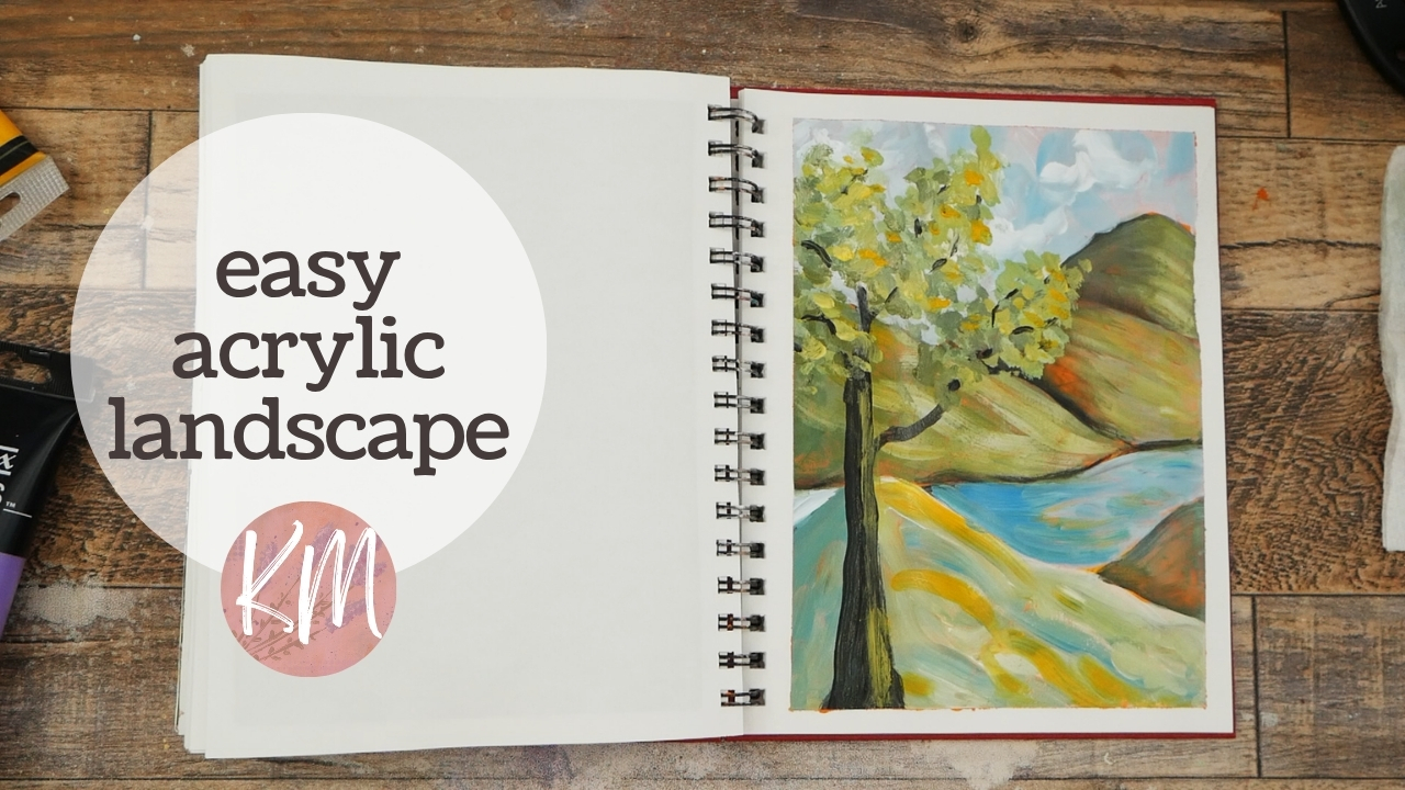 Easy Sketchbook Painting of an Abstract Landscape in Acrylic Bright Orange Underpainting