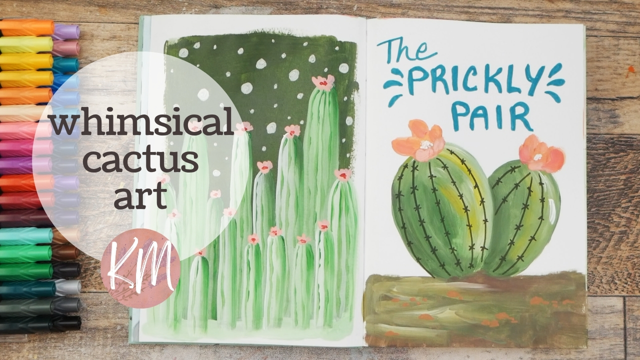 Filling my Sketchbook with a Whimsical Cactus Spread in Acrylic with Doodles