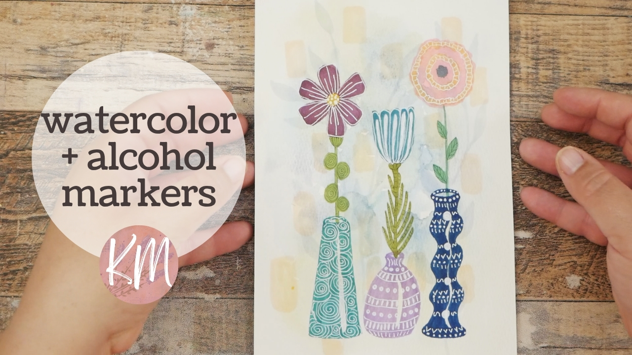 Paint with Me! Make Whimsical Flowers in Vases with Watercolor and Alcohol Markers