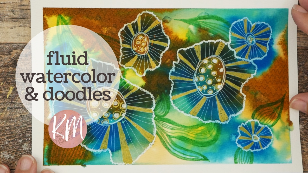 How to Make a Fluid Watercolor Background with Easy Doodle Flowers