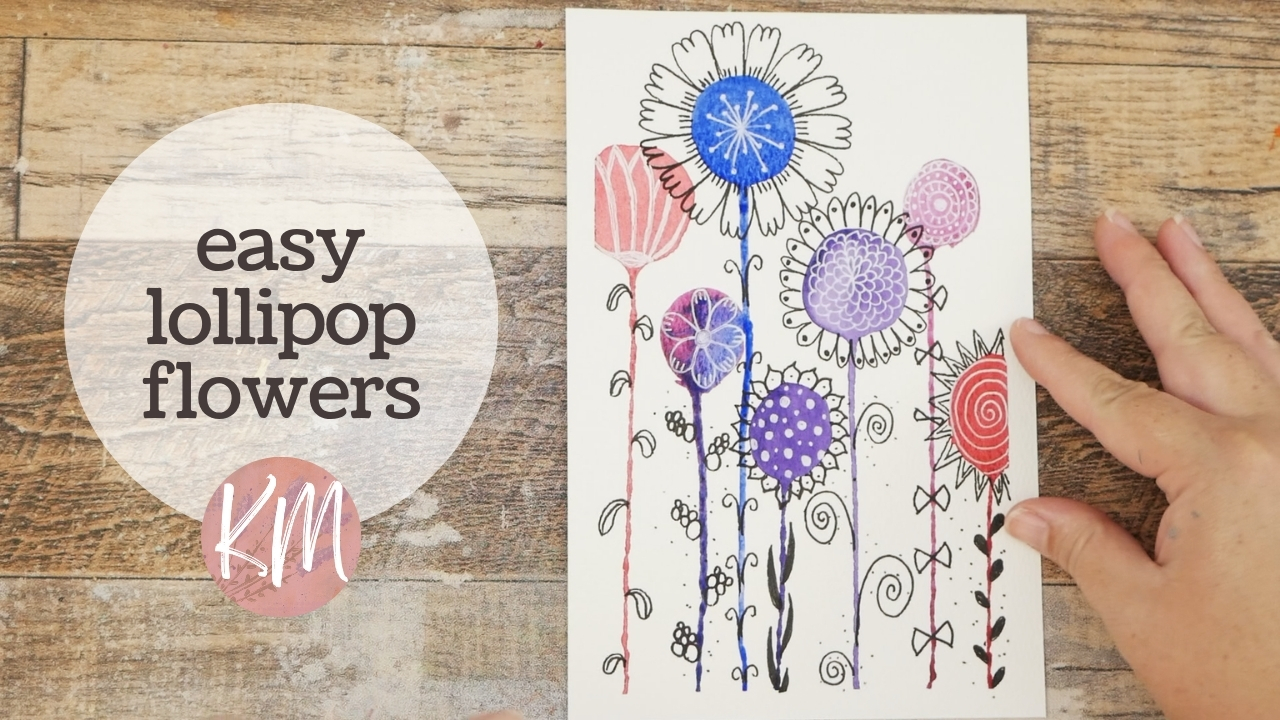 How to Paint Super Easy ‘Lollipop Flowers’ in Watercolor with Doodles