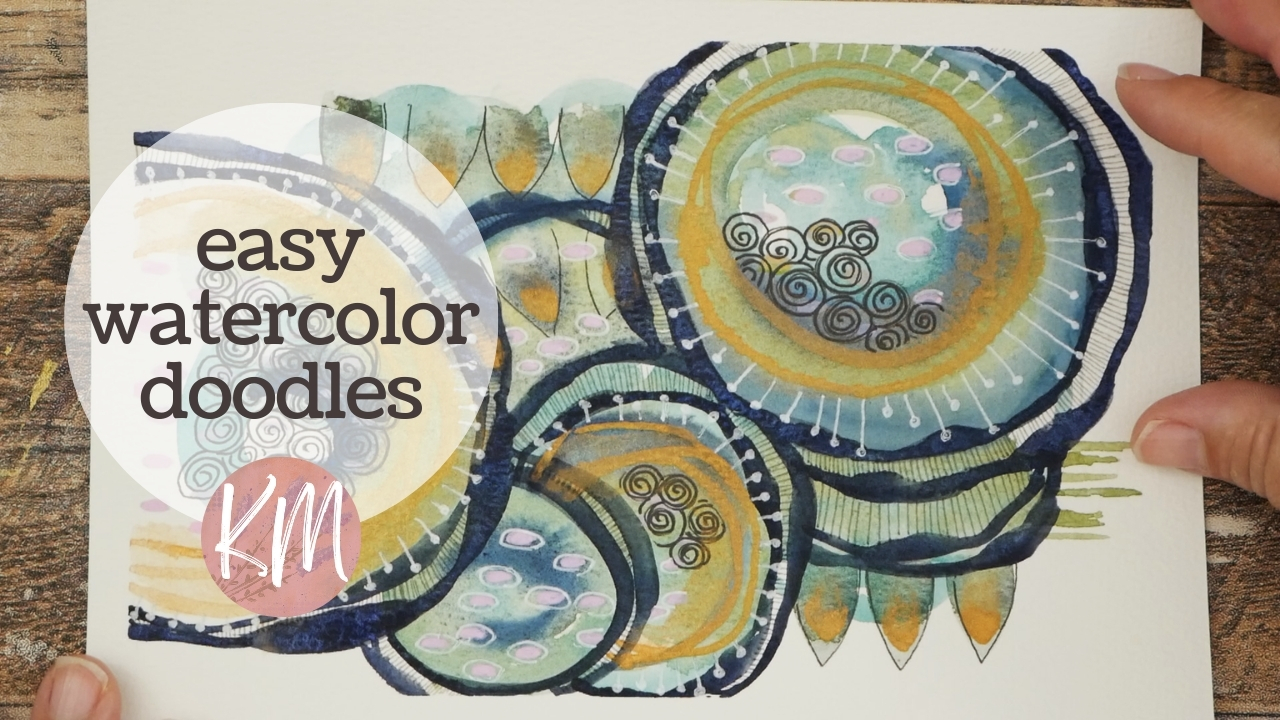 Paint Easy Circle Doodle Patterns Over a Watercolor Background