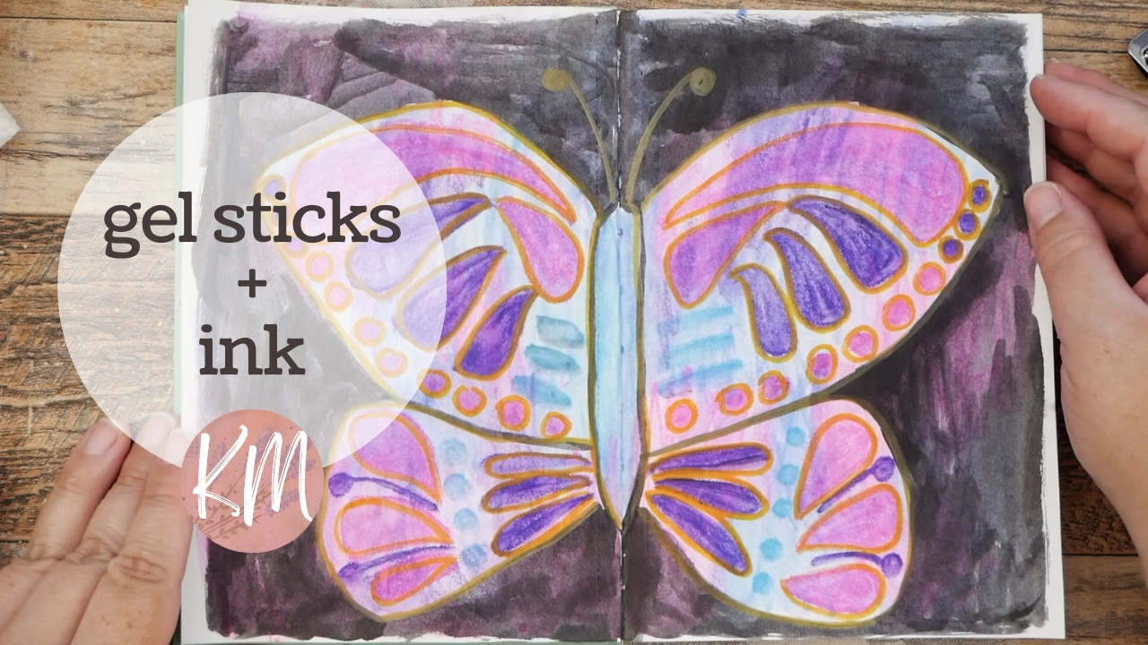 Have Fun in Your Sketchbook! Easy Negative Butterfly Painting With Gel Sticks and Ink