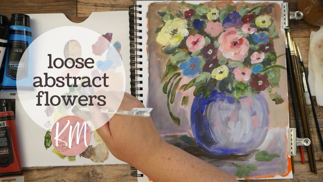 Painting Loose Abstract Flowers Over an Orange Underpainting