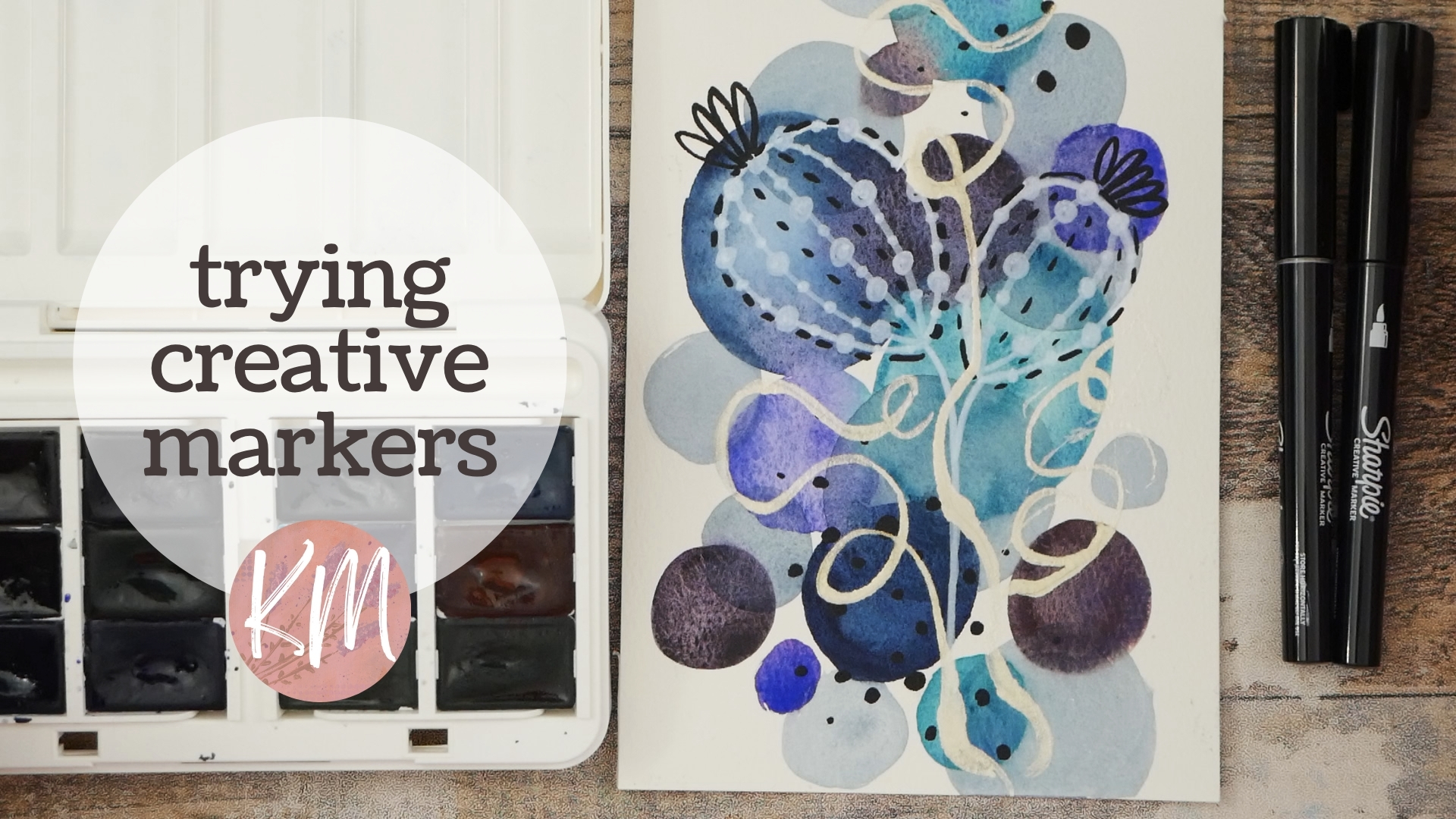 Easy Watercolor Circles Abstract and Doodle with Sharpie Creative Markers