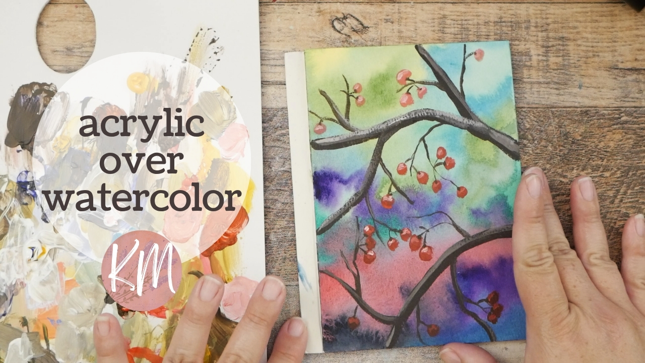 Layer Acrylic Paint Over Watercolor to Paint these Easy Branches and Berries