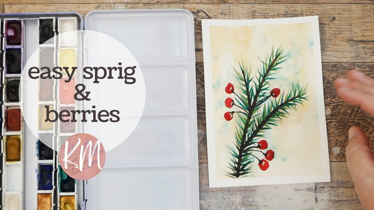 Paint This Easy Sprig of Pine Greenery with Berries in Watercolor