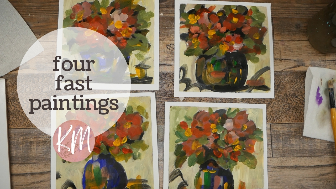 Practice Painting Four Abstract Flower Vases in Acrylic – Fast Intuitive Painting