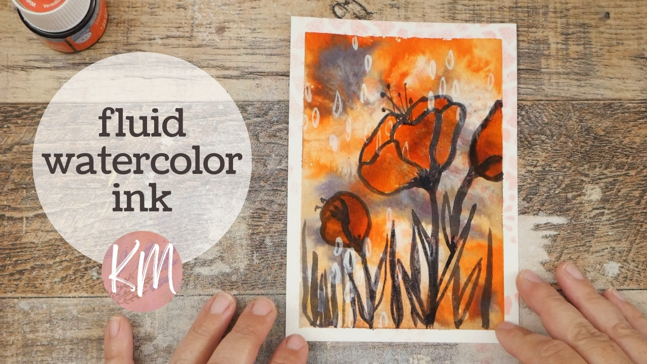 Try This Fluid Art with Liquid Watercolor Ink and Stencils and Doodles on Top