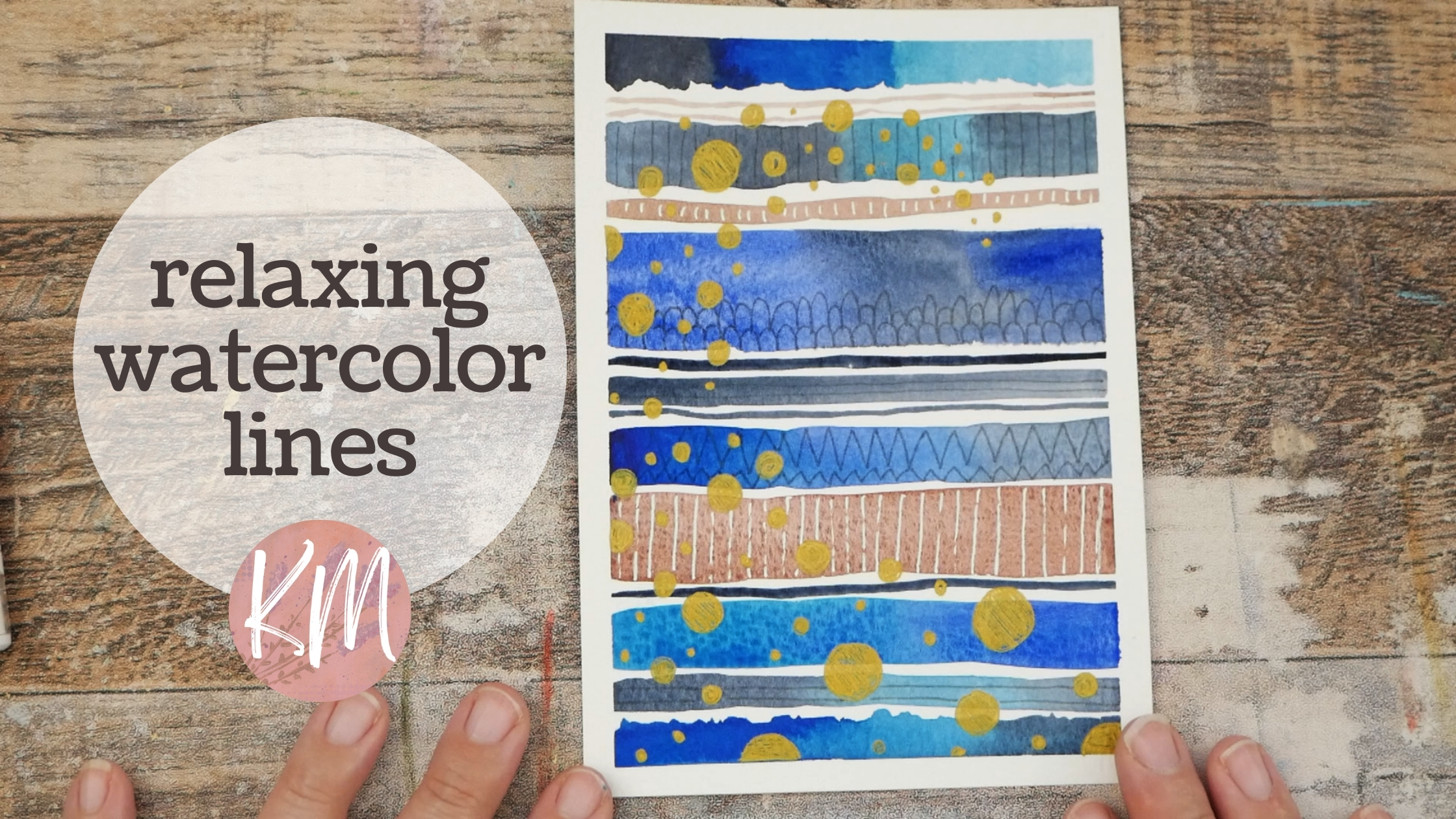 Paint these Relaxing Watercolor Lines and Stripes with Doodles and Gold Ink