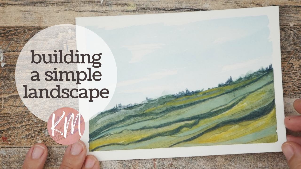 Beginner Abstract Watercolor Landscape with Texture Techniques and Colored Pencil