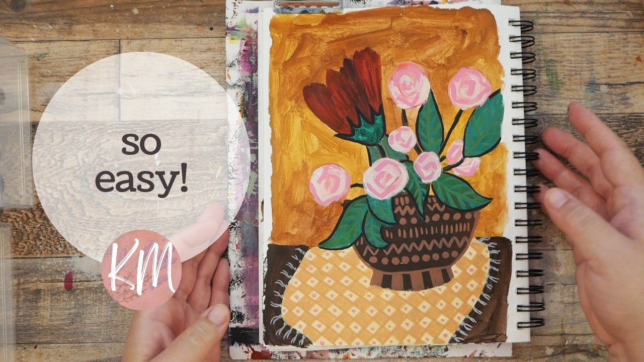 Easy Acrylic Painting in a Sketchbook – Whimsical Flowers & Mixed Media Fun